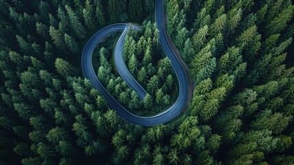 Fototapeta premium Aerial View of Winding Road Through a Forest