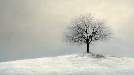 Minimalist Winter Landscape with Lone Tree