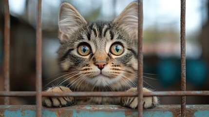 Cute cat abandoned in cage