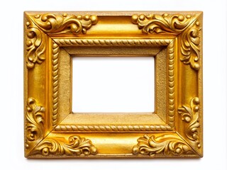 Elegant Small Gold Frame Isolated on White Background for Art, Decor, and Photography Display Purposes