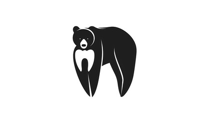 Obraz premium A modern and minimalistic bear logo within a tooth shape, featuring bold black and white tones, placed on a subtle white background, transparent background, png file, Generative AI illustrations. 