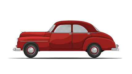 A cute simple flat vector illustration of an old red car on transparent background,  png file, Generative AI illustrations. 