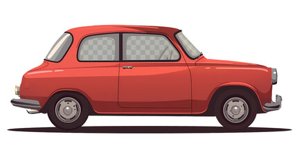 A cute simple flat vector illustration of an old red car on transparent background,  png file, Generative AI illustrations. 