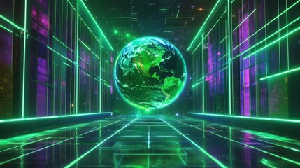 Obraz premium The Earth in Neon Space