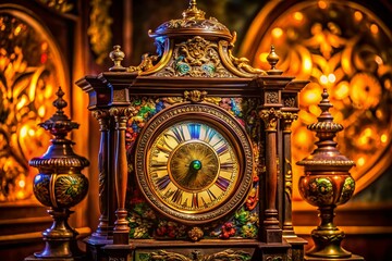 Obraz premium Elegant vintage clock with intricate engraving showcasing craftsmanship and timeless beauty in design
