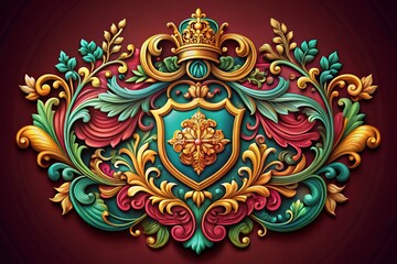 Elegant Vintage Crest Illustration with Ornate Details and Flourishes for Classic Design Projects