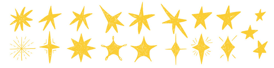 Crayon doodle with light, shine, twinkle of stars. Hand drawn vector illustration for kids in hand drawn style. © Arina
