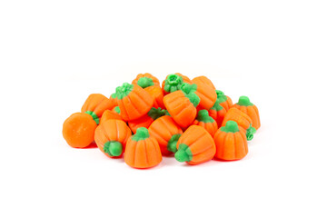 Fall Candy Pumpkins in Orange and Green Side View Isolated on White