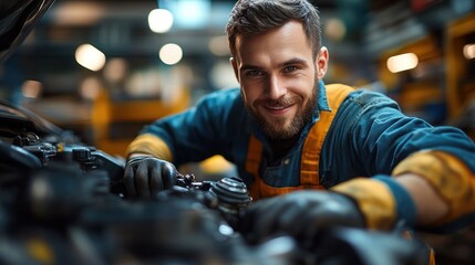 a man Car mechanic repairs a car
