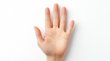 Asian hand displaying three fingers on a clean white background with a clipping path