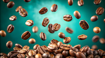 Obraz premium A cascade of roasted coffee beans