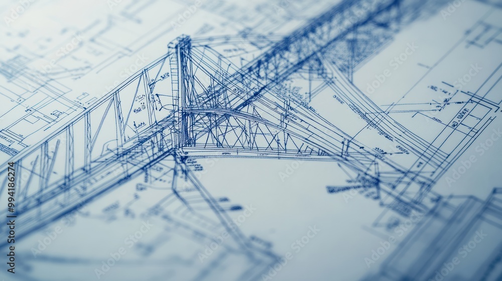 Aufkleber a close-up view of a blueprint for a new bridge design, showcasing intricate details and annotations