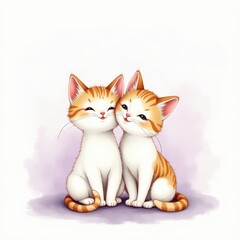 Fototapeta premium Adorable illustration of two cute cartoon kittens embracing, perfect for pet products, greeting cards, and children's materials.
