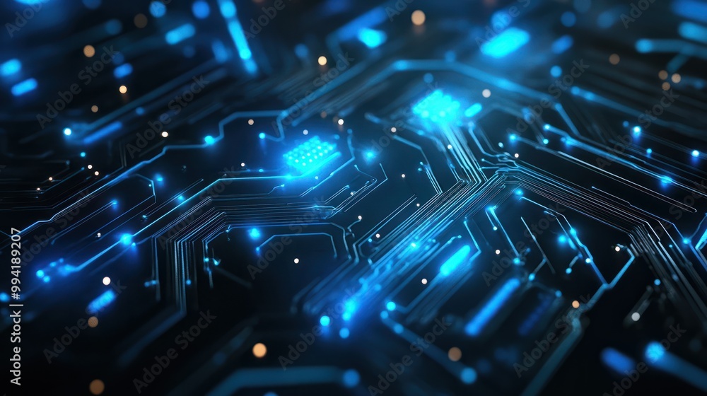 Poster abstract digital network circuit board background banner with glowing light and connecting data dots