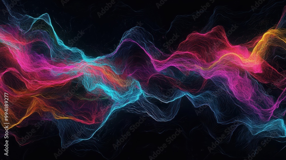 Poster abstract colorful lines on black background. template for designers. generative ai