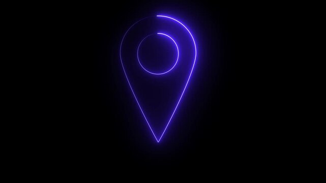 Abstract location icon fast tracking map pin icon animation on black background.