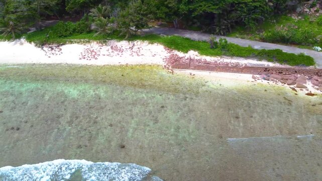 Aerial view of Anse fourmis beach in Seychelle, Indian Ocean