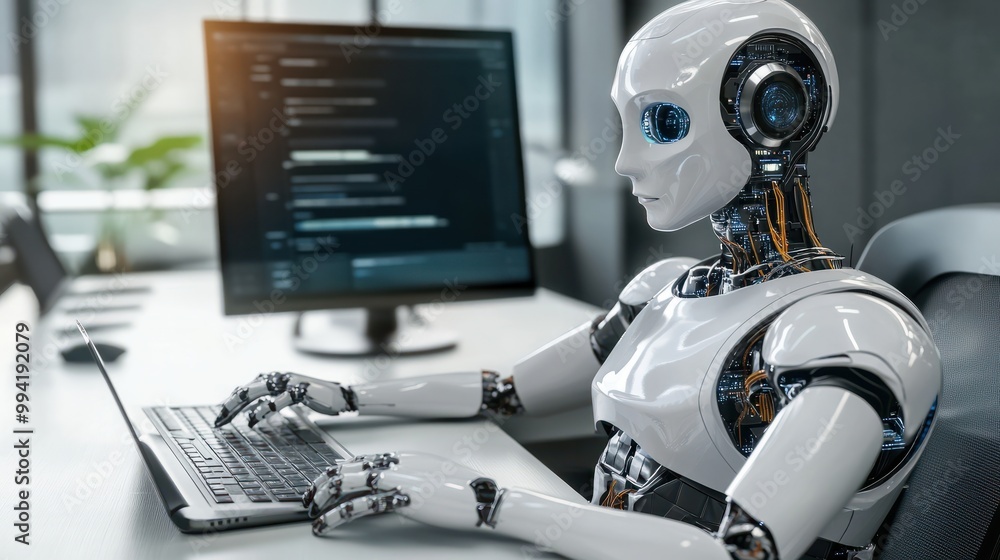 Poster artificial intelligence chat bot connected to computer.