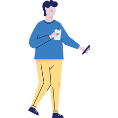 Man holding notebook and pen vector icon