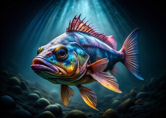 Fototapeta premium Enigmatic Deep Sea Fish Gliding Through the Dark Waters of the Ocean's Mysterious Depths