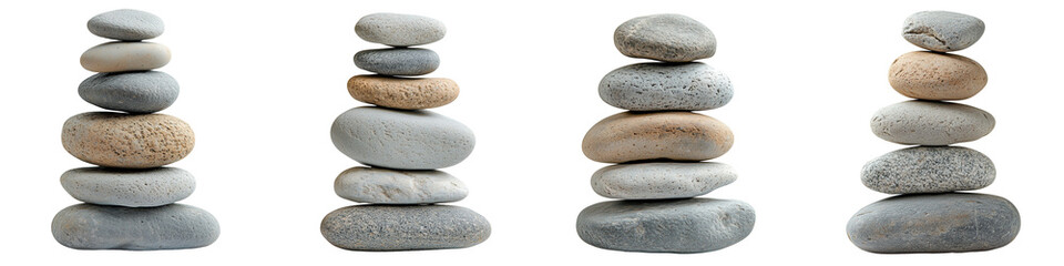 set of A stone tower of pebbles on a isolated  on a transparent background