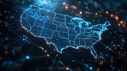 Digital map of USA, concept of American global network and connectivity, data transfer and cyber technology, electronic vote, information exchange and telecommunication