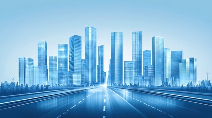 Futuristic cityscape with towering skyscrapers and highways.