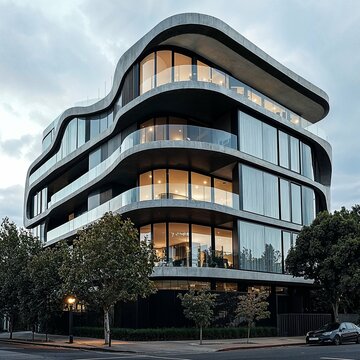 A Building With A Balcony That Says Modern On The Side