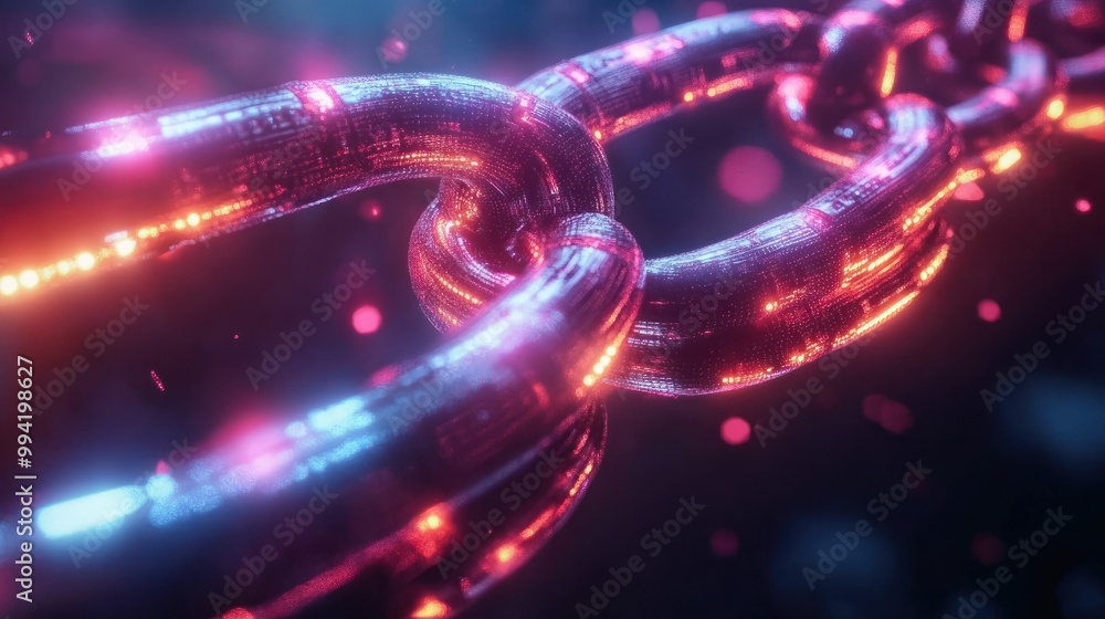 Poster futuristic digital blockchain technology concept with glowing chains