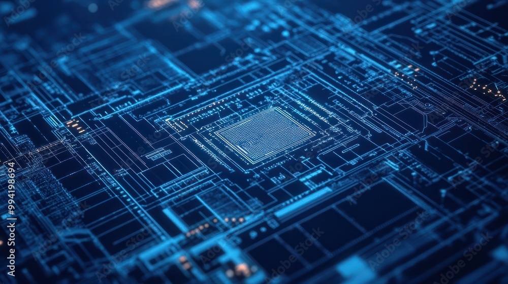 Poster futuristic microchip blueprint design
