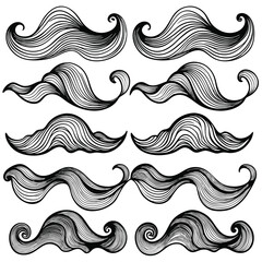 Abstract Waves Black and White Line Art Decoration Set.