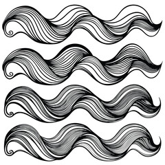 Abstract Waves Black and White Line Art Decoration Set.