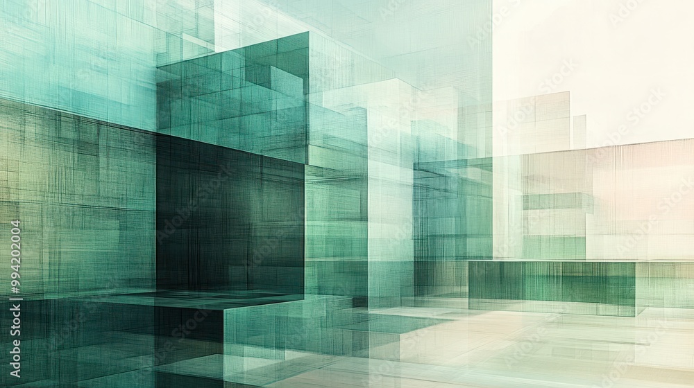Poster multiple exposure of modern abstract glass architectural forms. generative ai