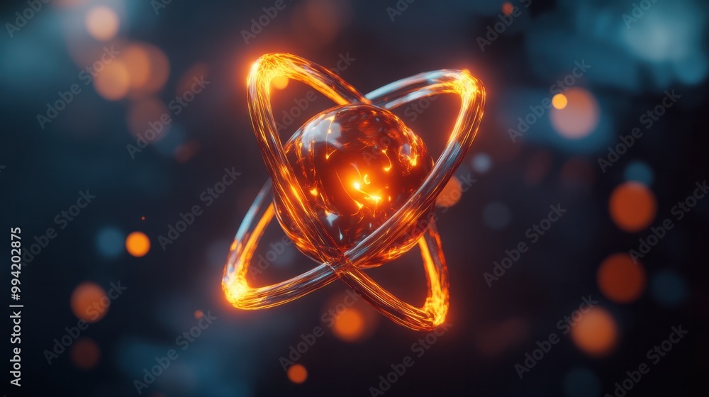 Poster play with depth and perspective to bring a 3d isometric atom to life in a digital format