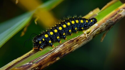 Tiny Caterpillar on a Sugarcane Plant &ndash; Representation of Nature&rsquo;s Growth, Life Cycle, and Transformation in the Agricultural Environment