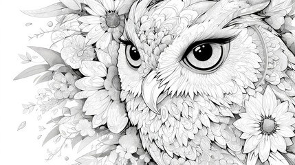 Owl painting featuring mandala flowers designed for adult coloring books