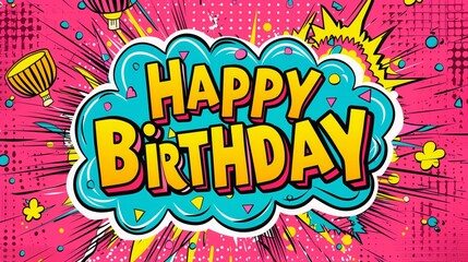 A colorful, comic book style poster with a large starburst