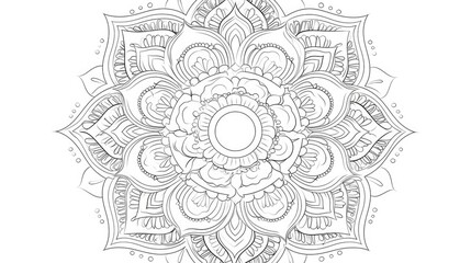 Fototapeta premium Mandala artwork featuring clean lines and simple shapes ideal for coloring book pages This line art vector illustration is suitable for Mehndi tattoo yoga logos and pattern designs