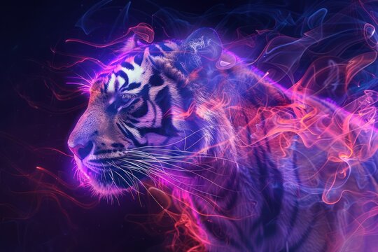 Beautiful Spectral logo of an animal, majecstic spiritual tiger portrait