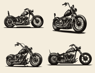 Obraz premium Classic Motorcycle Illustration, Black and White Detailed Illustration of A Vintage Chopper Motorcycle