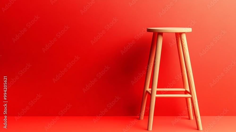 Poster a simple wooden stool rests on a smooth surface complemented by a bold red backdrop
