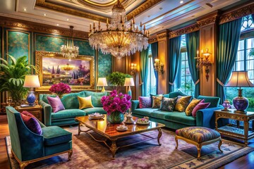 Exquisite Luxury Setting with Elegant Decor, Soft Textiles, and Ambient Lighting for Upscale Spaces