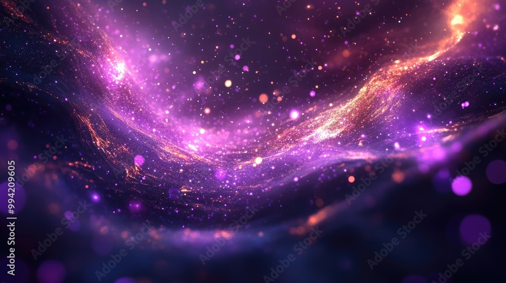 Poster vibrant galaxy with abstract purple sparkles against a dark backdrop fantasy inspired fractal design