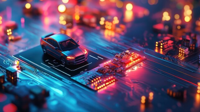 a chip designed for automotive applications, featuring ruggedized construction, temperature tolerance, and embedded security features for autonomous driving and vehicle connectivity.