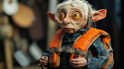 Fantasy puppet wearing a life jacket