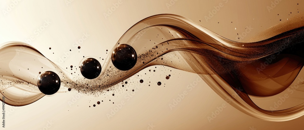 Aufkleber abstract brown background illustration featuring energy waves with spherical black webs interconnect