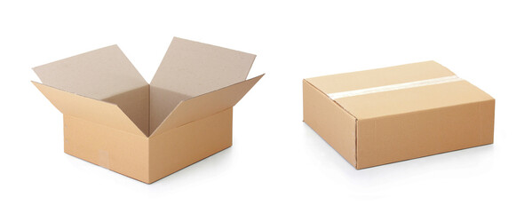 empty Brown Paper mailing box Cardboard box isolated on white background