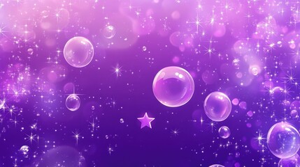 Purple gradient backdrop featuring stars and bubbles