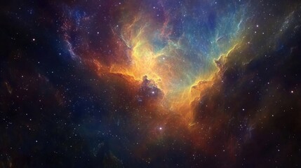 Fototapeta premium Colorful nebula and stars scattered across the vastness of space Abstract fractal artistic representation