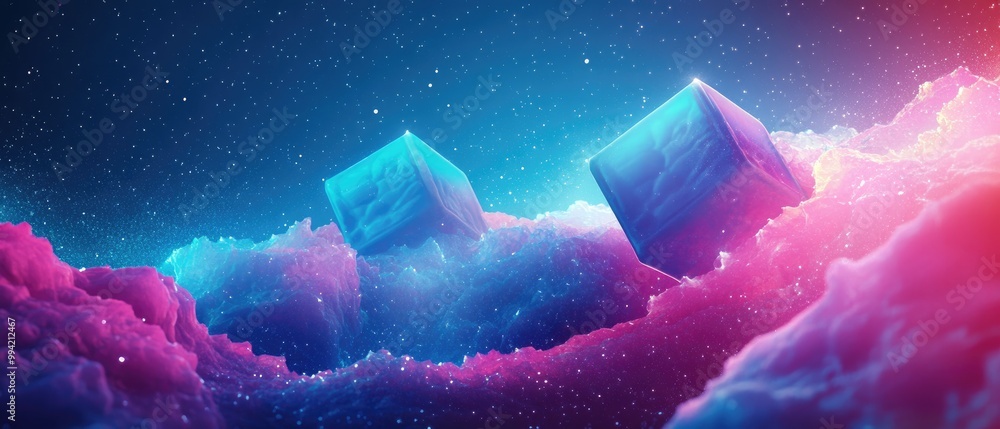 Aufkleber fantasy abstract background featuring a cube design in a 2d cartoon illustration style suitable for 